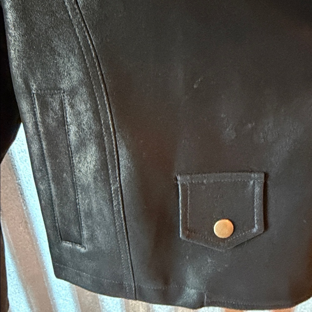 Chelsea & Violet Black Leather Jacket with Gold Buttons - Picture 3 of 5